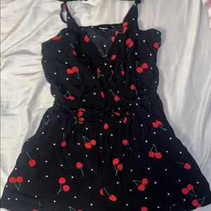 Black One Piece with Cherry Print